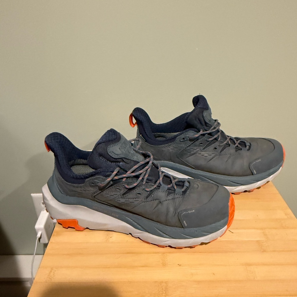 HOKA Blue Gray and Orange Athletic Shoes with Cushioned Midsole